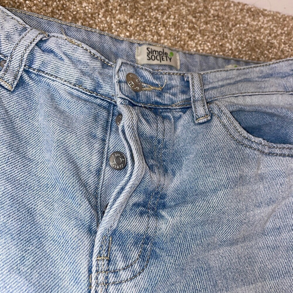 Simple Society jeans eco friendly SZ 5 27” distressed denim straight leg blue - Picture 5 of 10